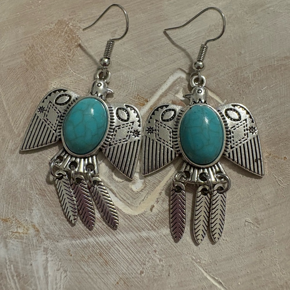Silver and Turquoise Bird Earrings